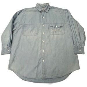 Coca Cola Denim Shirt Womens Size L‎ Button Up Long Slv Pockets Embroidery Vtg